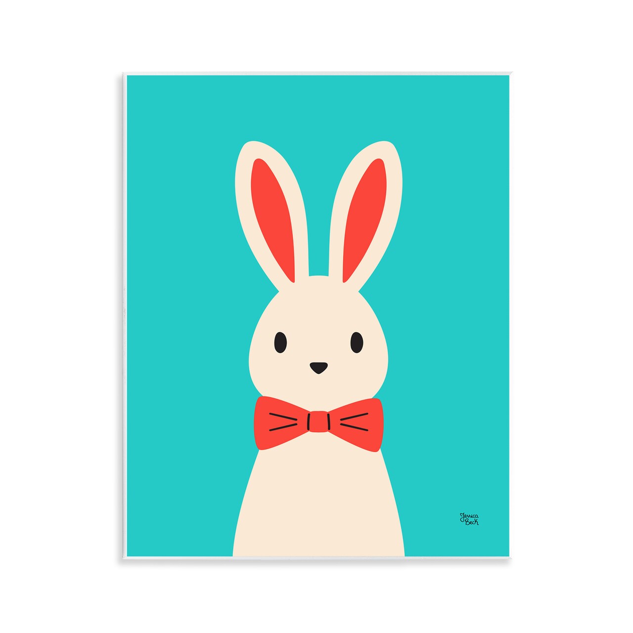 Stupell Industries Rabbit & Bowtie on Turquoise Wall Plaque Art Design by Jessica Beck